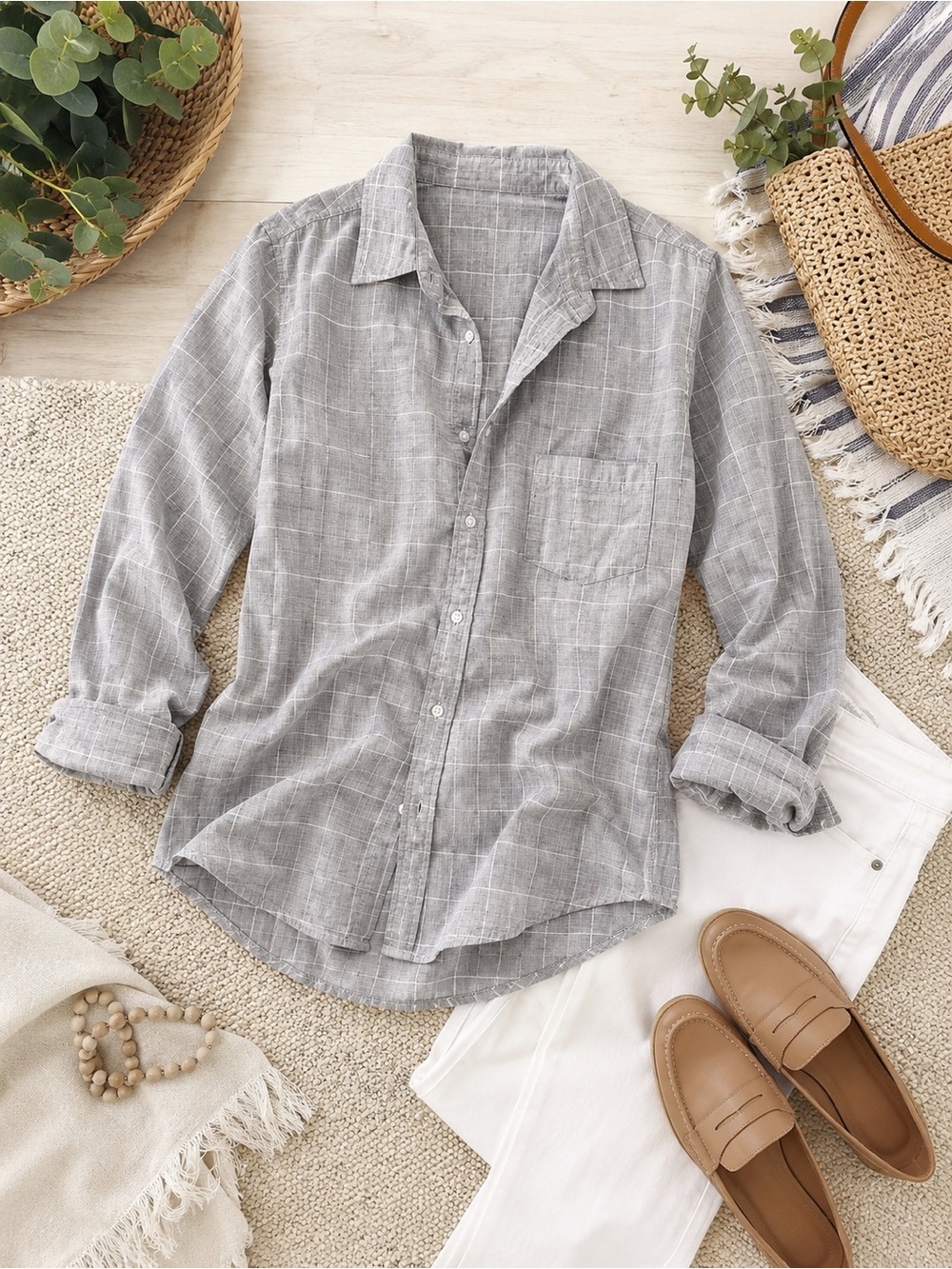 Frank & Eileen Gray Windowpane Button-Down Shirt